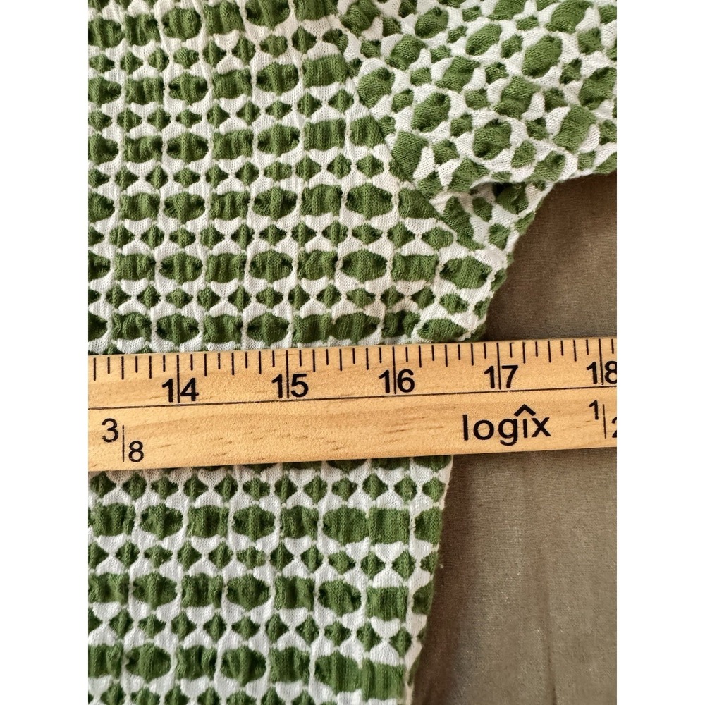 Kim & Cami Textured Geo Knit Polo Top Green White Small Coastal Mod - Picture 6 of 7